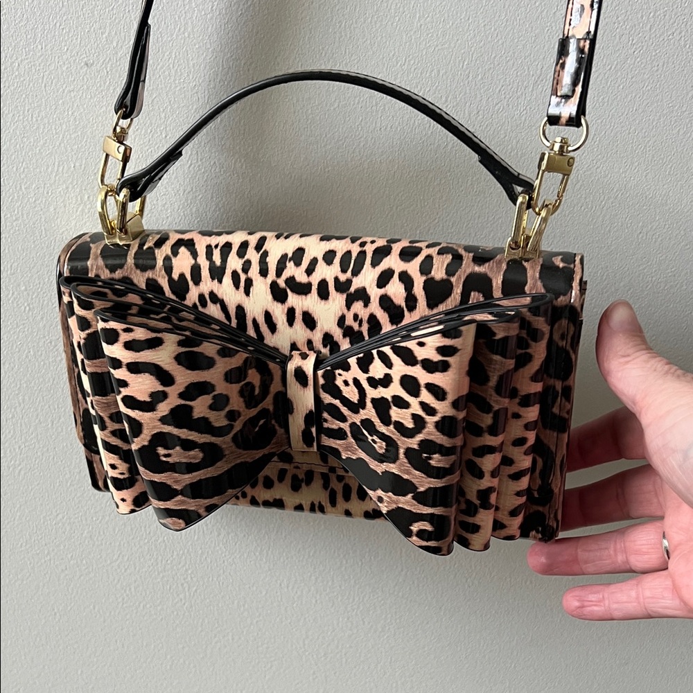 Betsey Johnson Leopard Print Bow Clutch or Crossbody Purse NWOT